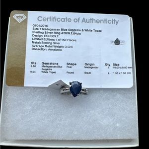 Madagascan blue sapphire & white topaz sterling silver ring